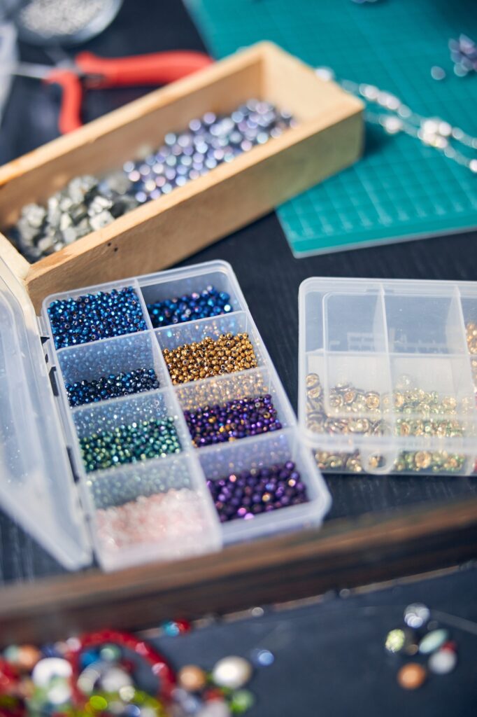 Bright bijouterie elements for creative handcraft work